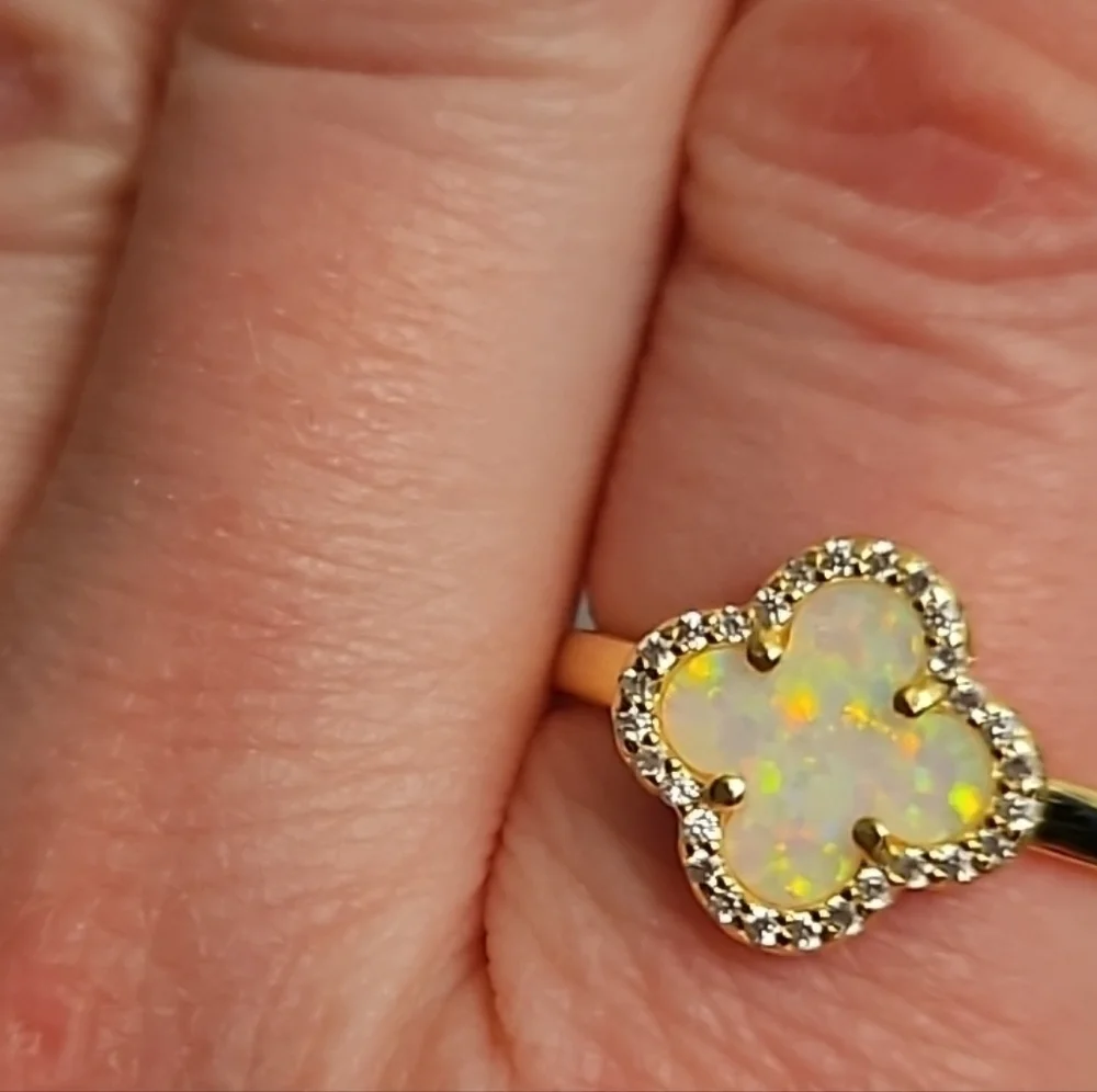 Gold-backed Opal Ring  Sz 7, Clover shaped